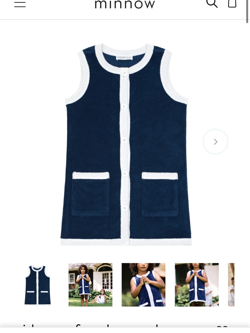 Toddler Navy Terry Button Coverup with White Trim - Size 3/4T
